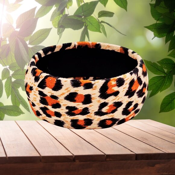 Leopard Print Fabric-Wrapped Chunky Bangle Bracelet — Animal Print Statement - Picture 3 of 7